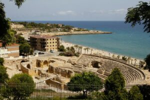A view of a roman amphitheatre near the ocean